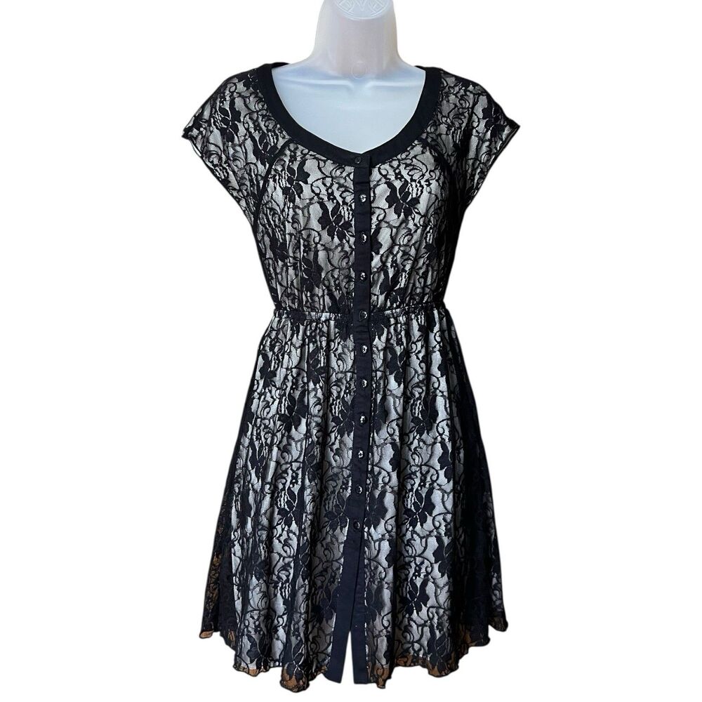 Kimchi Blue Fit and Flare Black Lace Dress Sz XS Whimsigoth Dark Academia Twee
